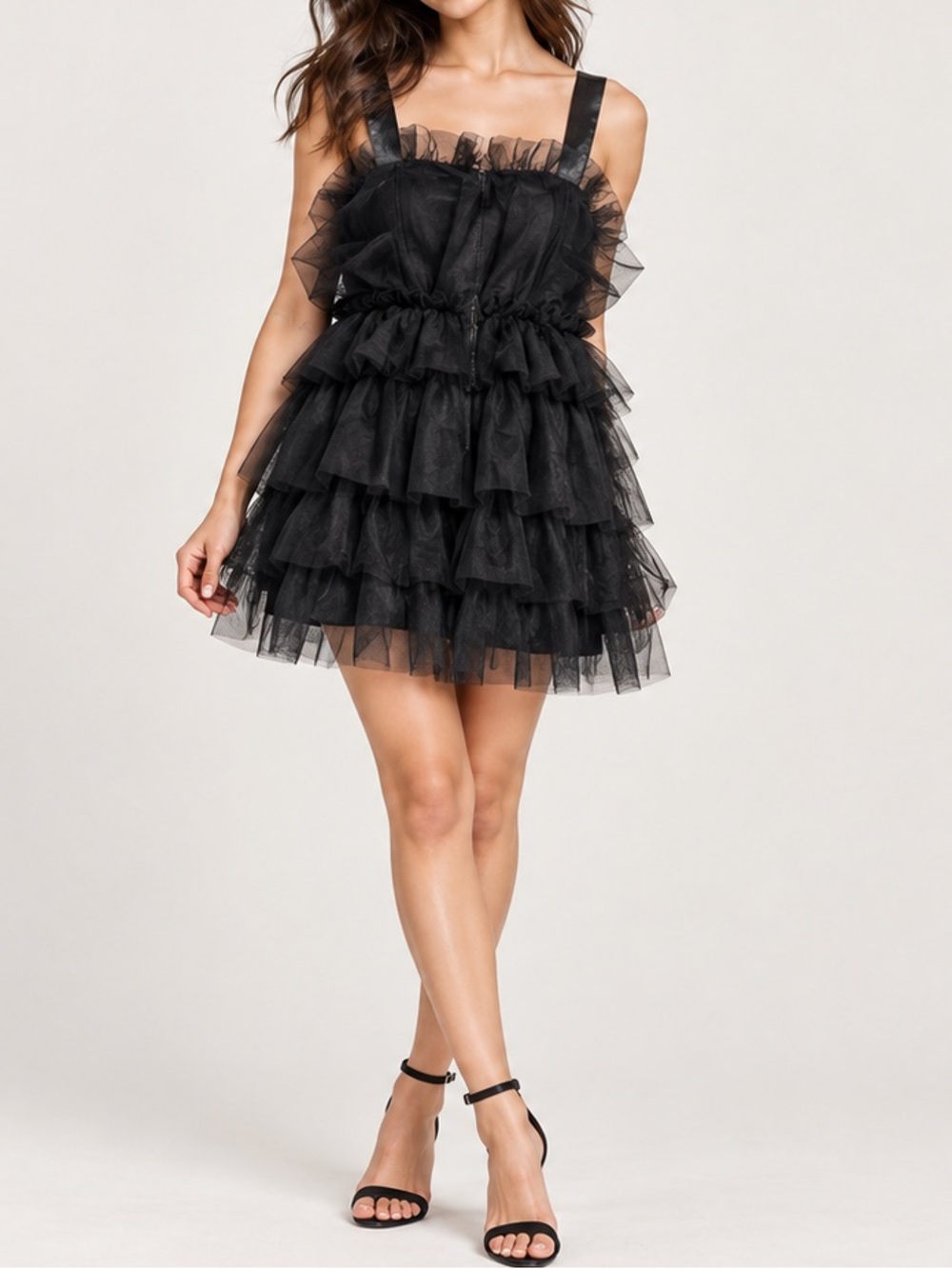 Urban Heritage Night Out Black Tiered Tulle Ruffle Mini Dress M